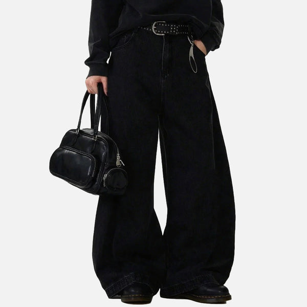 Relaxed Black Bell-Leg Denim for Women alternatif görünüm