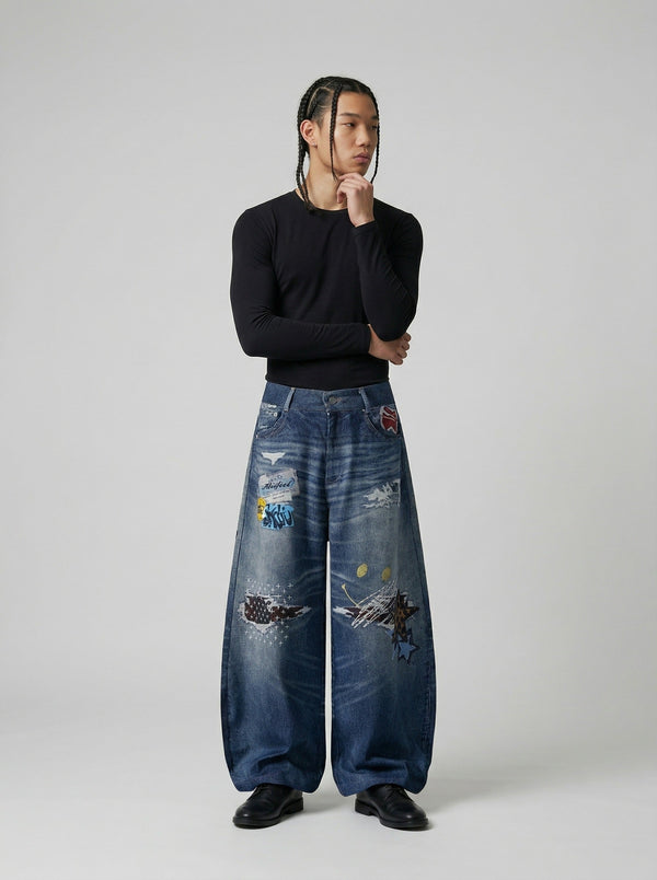 Relaxed Blue Denim with Graphics alternatif görünüm