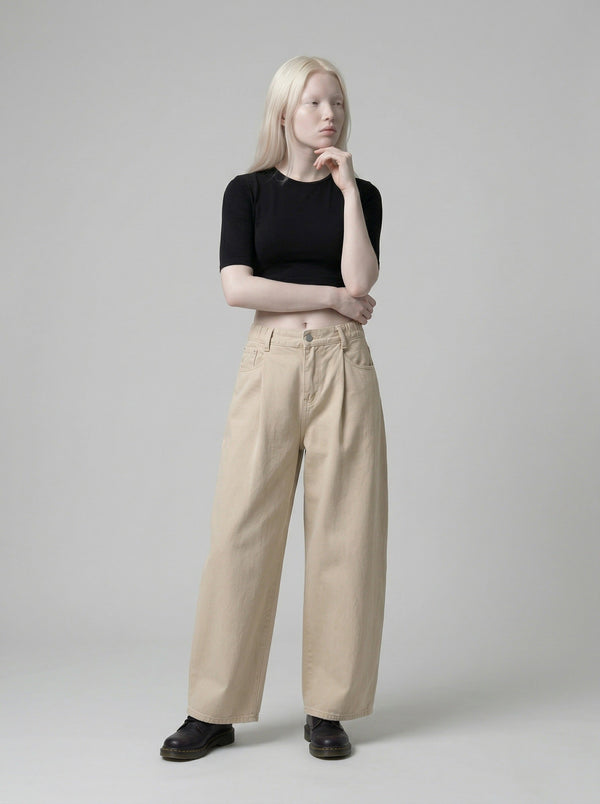 Beige High-Rise Wide-Leg