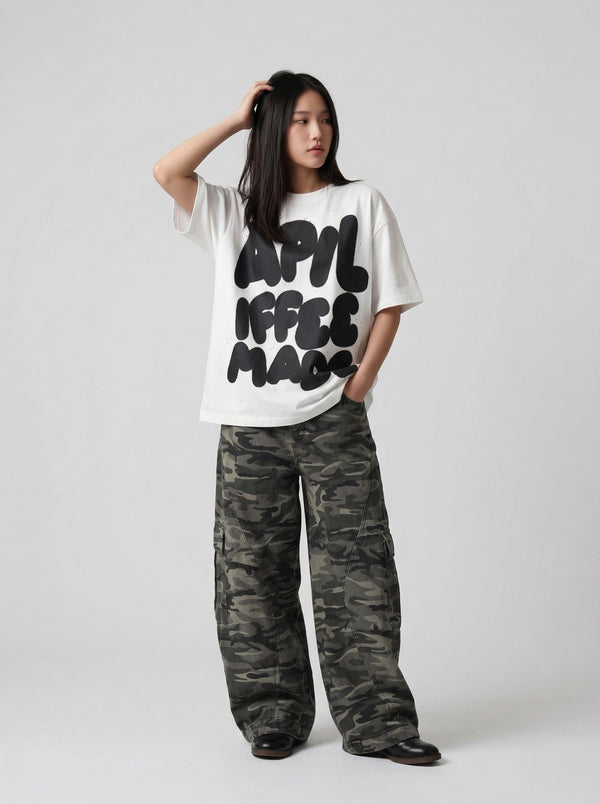 Bubbly Visual Drop-Shoulder T-Shirt alternatif görünüm