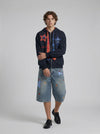 Cartoon Stitched Wide Leg Denim Shorts