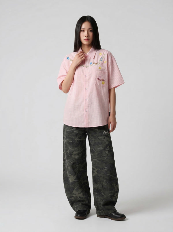 Chic Stitch-Craft Gingham Button-Up Shirt