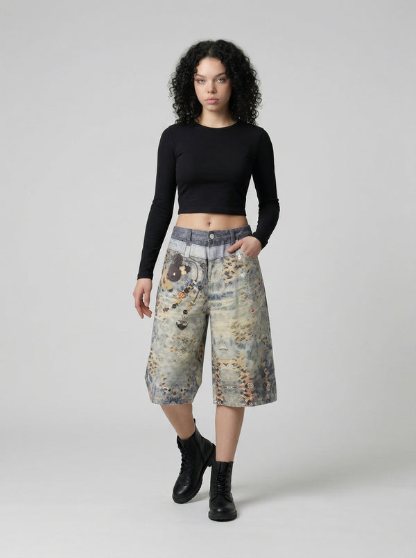 Digital Print Cropped Wide-Leg alternatif görünüm