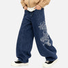 Dark Blue Relaxed Dragon Stitched Denim
