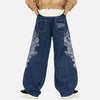 Baggy Ejderha Baskılı Jean Pantolon, yakın çekim — Navra Wear