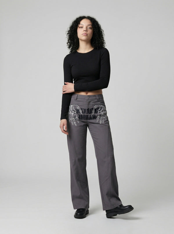 Dark Grey Flare Trousers alternatif görünüm
