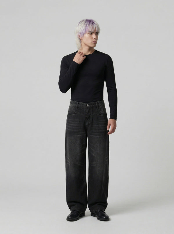 Faded Bell-Leg Denim Trousers alternatif görünüm