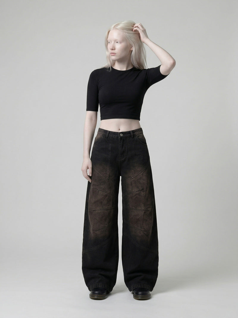 Faded Bell-Leg Denim Trousers