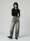 Faded Bell-Leg High-Waisted Denim