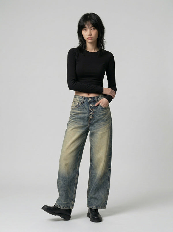 Faded Bell-Leg High-Waisted Denim alternatif görünüm
