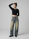Faded Bell-Leg High-Waisted Denim