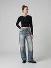 Faded Bell-Leg High-Waisted Denim