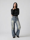 Faded Bell-Leg High-Waisted Denim