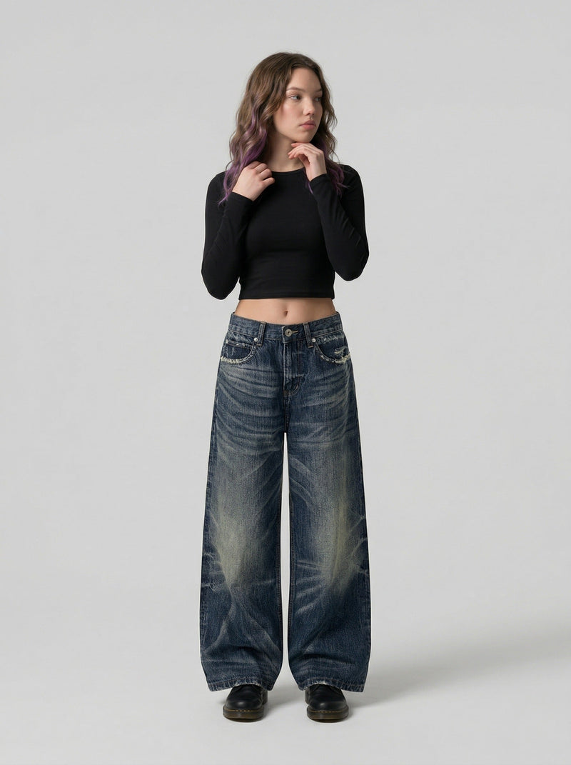 Faded Bell-Leg Denim — Relaxed Trousers