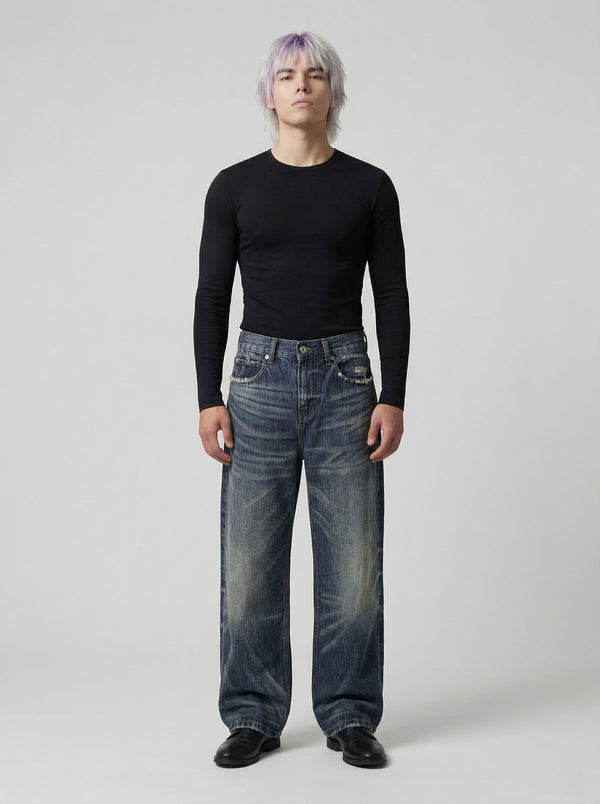 Faded Bell-Leg Denim — Relaxed Trousers alternatif görünüm