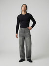 Faded Charcoal Paint-Splatter Bell-Leg Denim