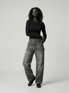 Faded Charcoal Paint-Splatter Bell-Leg Denim