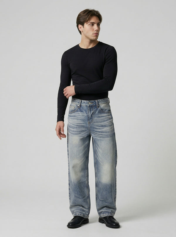 Faded High-Waisted Bell-Leg Denim alternatif görünüm