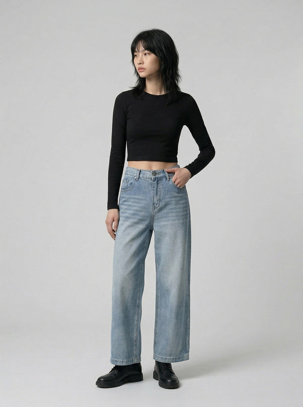 Faded Light Blue Bell-Leg Denim