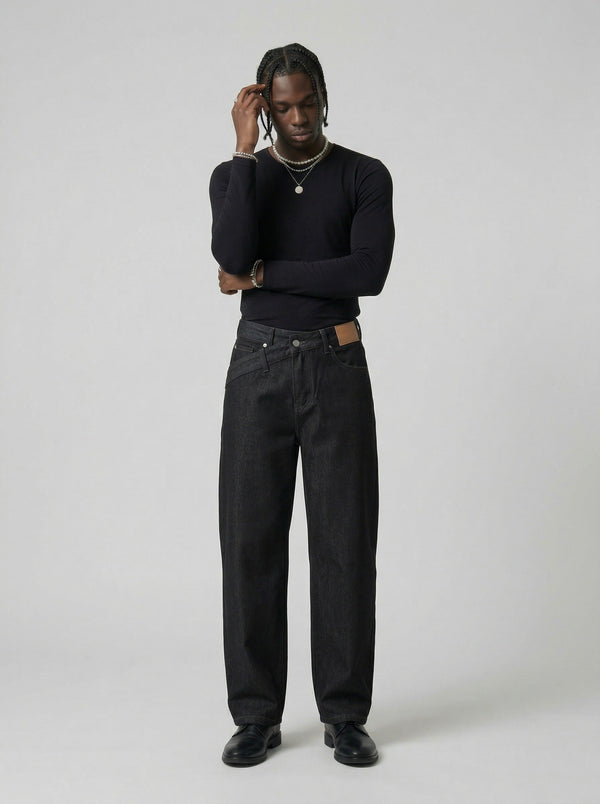 High-Waisted Black Bell-Leg Denim alternatif görünüm