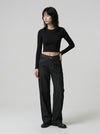 High-Waisted Black Bell-Leg Denim