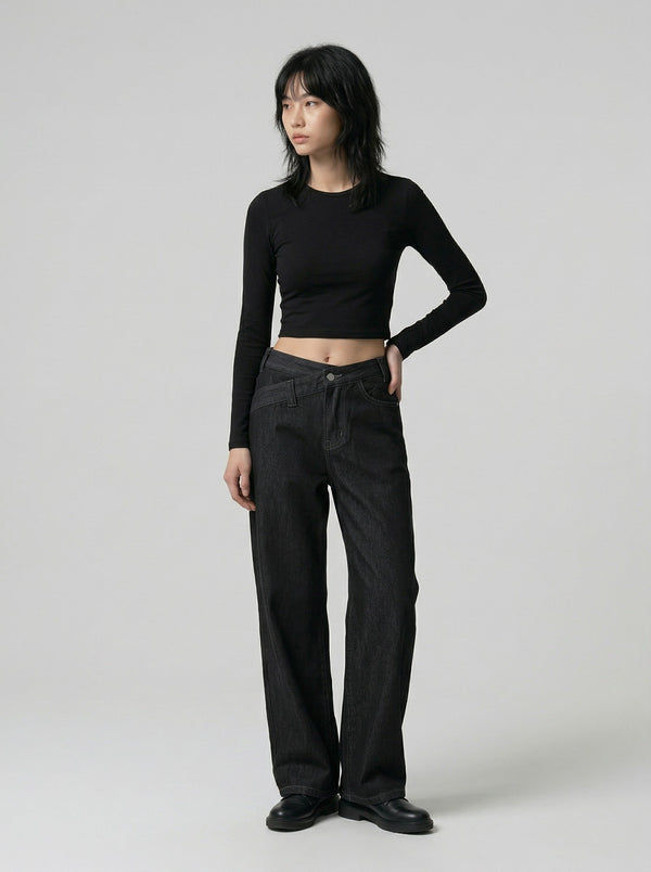 High-Waisted Black Bell-Leg Denim