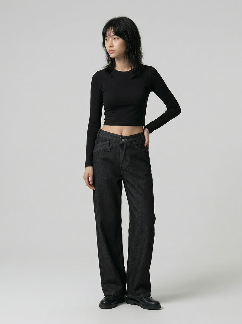 High-Waisted Black Bell-Leg Denim