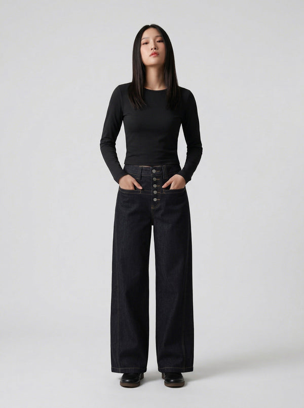 High-Waisted Bell-Leg Denim alternatif görünüm