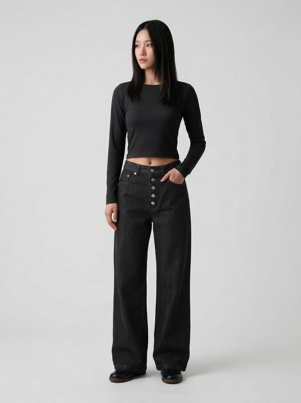 High-Waisted Bell-Leg Denim alternatif görünüm
