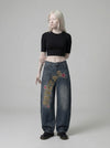 Wild Print Bell-Leg Denim