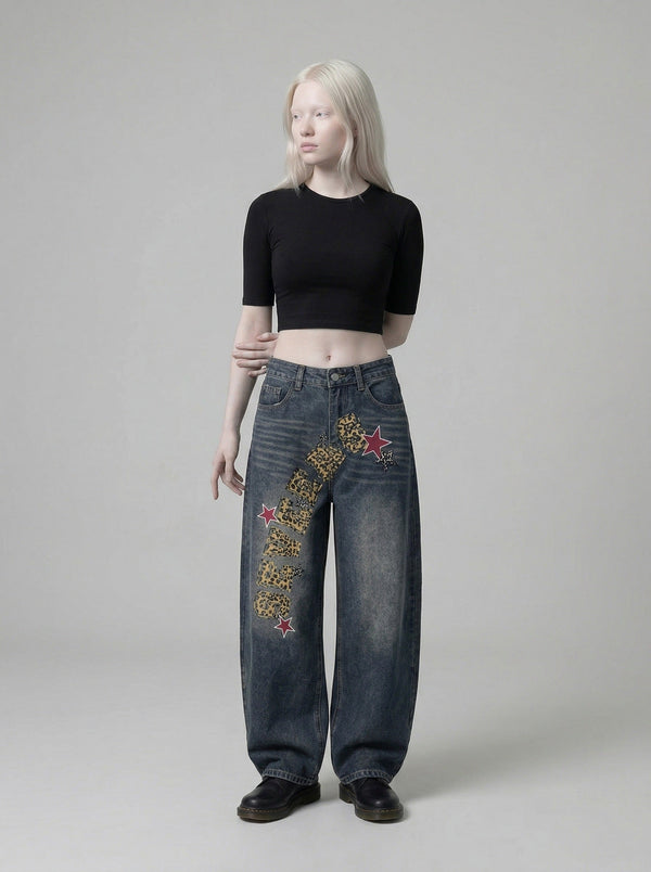 Wild Print Bell-Leg Denim