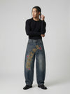 Wild Print Bell-Leg Denim