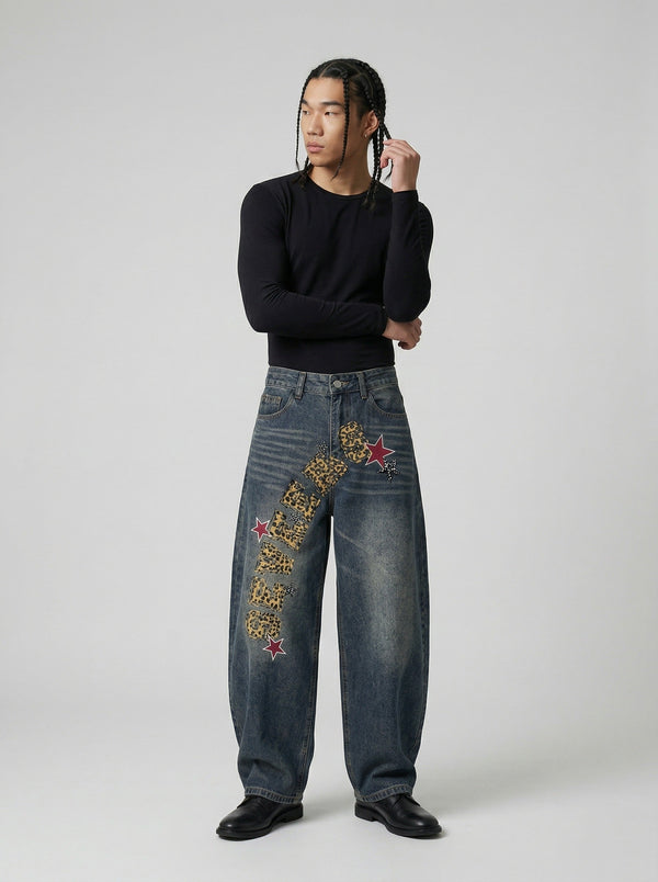 Wild Print Bell-Leg Denim alternatif görünüm