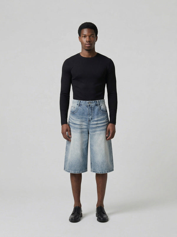 Ice Wash Wide Culotte Shorts alternatif görünüm
