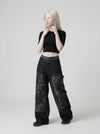 Marbled Bell-Leg Denim Trousers