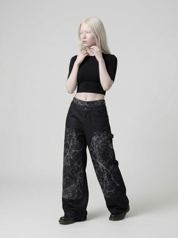 Marbled Bell-Leg Denim Trousers alternatif görünüm