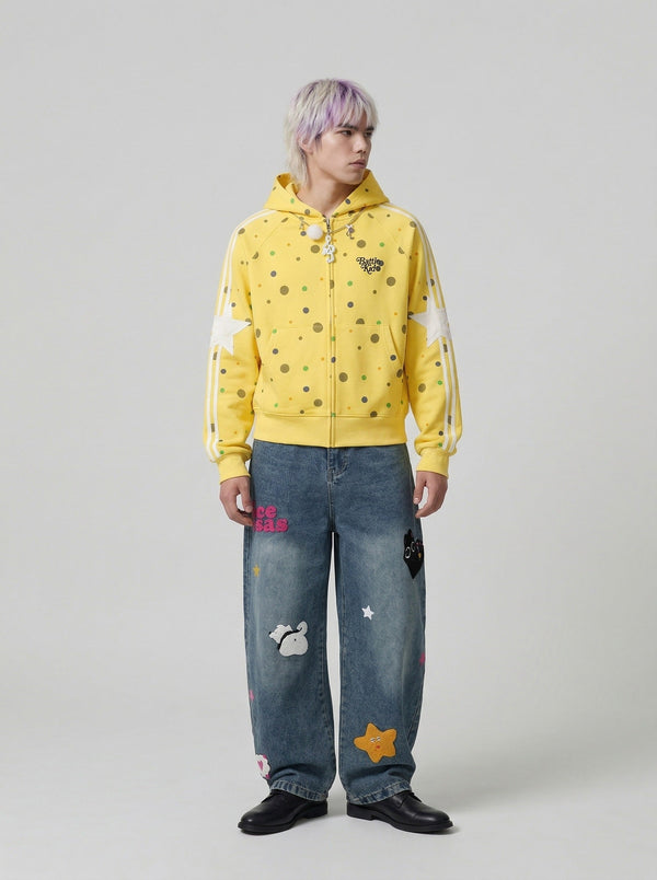 Polka Dot Full-Zip Sweatshirt Jacket alternatif görünüm