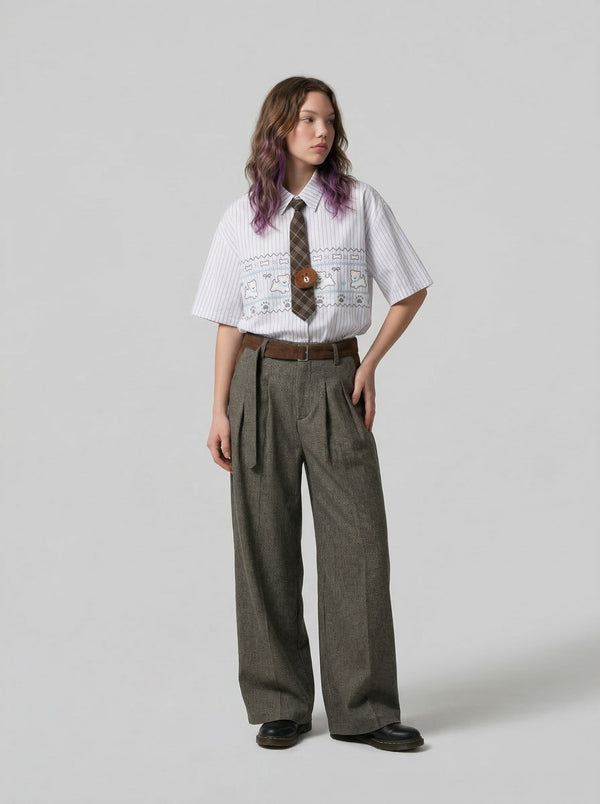 Puppy Tie Bar-Print Short Sleeve Shirt alternatif görünüm