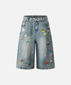 DAXUEN Pair of high-waisted, wide-leg denim culotte shorts