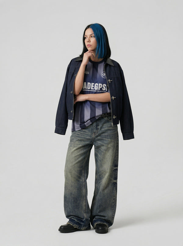 Revival Line-Pattern Boxy-Fit T-Shirt alternatif görünüm
