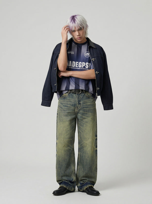 Revival Line-Pattern Boxy-Fit T-Shirt