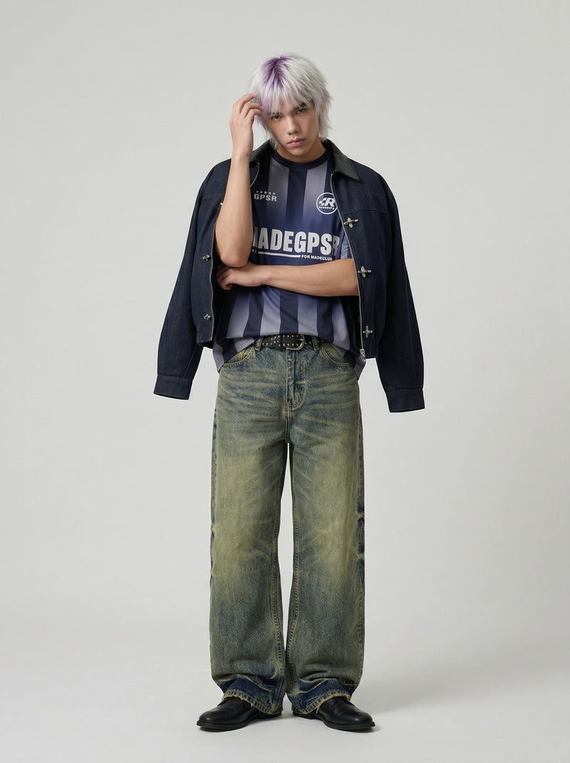Revival Line-Pattern Boxy-Fit T-Shirt