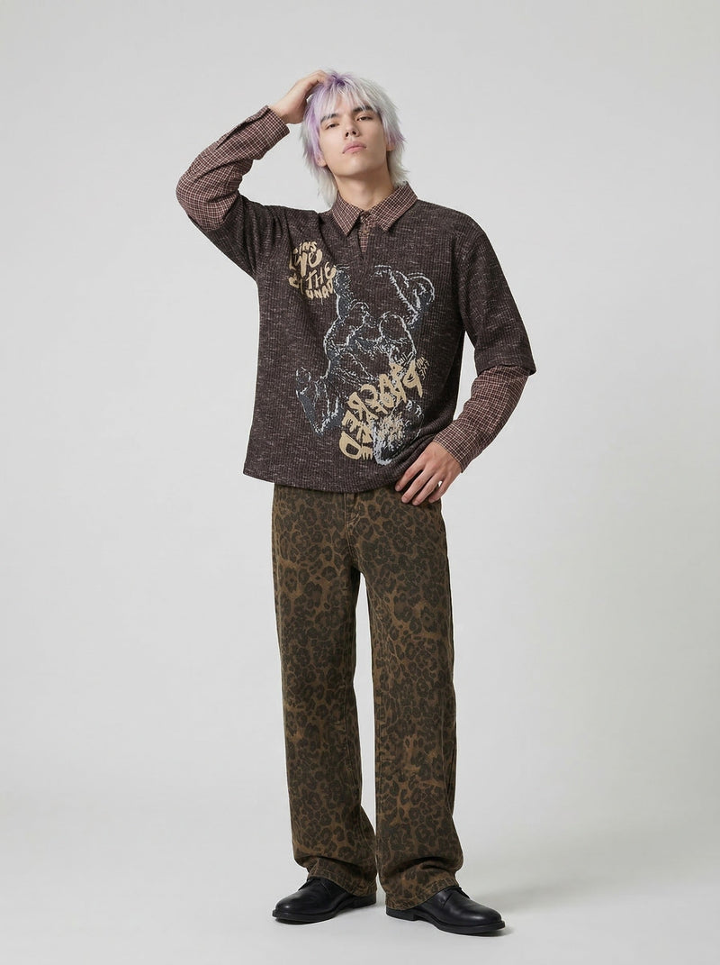 Layered Extended-Arm Sport-Collar Shirt