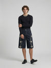 Stellar-Stitched Wide Leg Denim Shorts