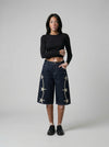 Stellar-Stitched Wide Leg Denim Shorts