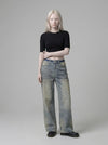Vintage Yıkanmış Yırtık Detaylı İspanyol Paça Jean Pantolon, stil görünüm — Navra Wear