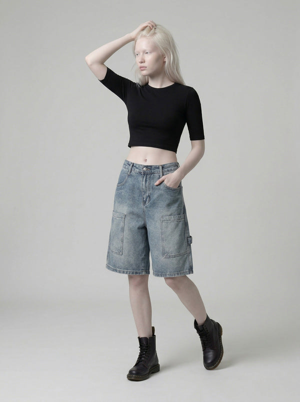 Heritage Vibe Multi-Pocket Denim Shorts alternatif görünüm