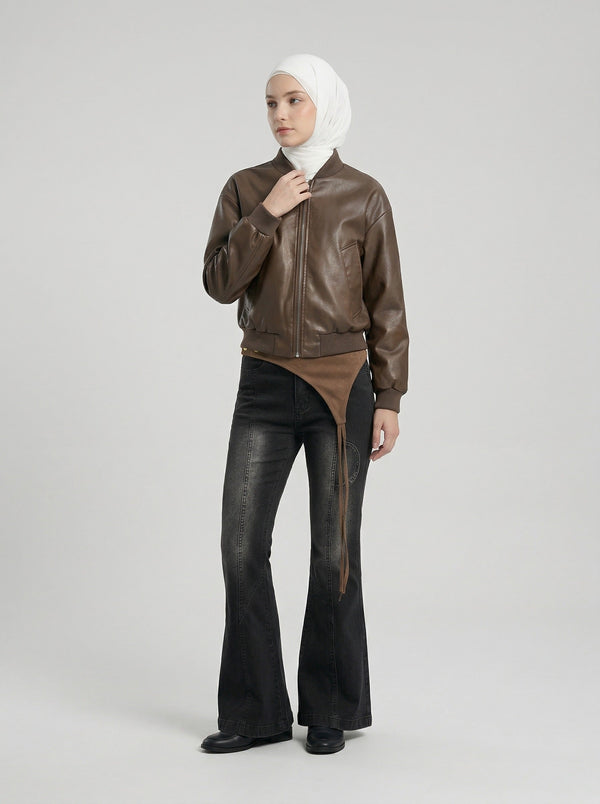Rinse Black Bell Denim with Brown Panel