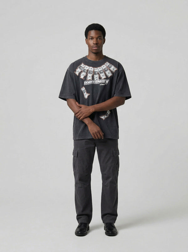 Acid-Rinsed Designed Relaxed-Cut T-Shirt
