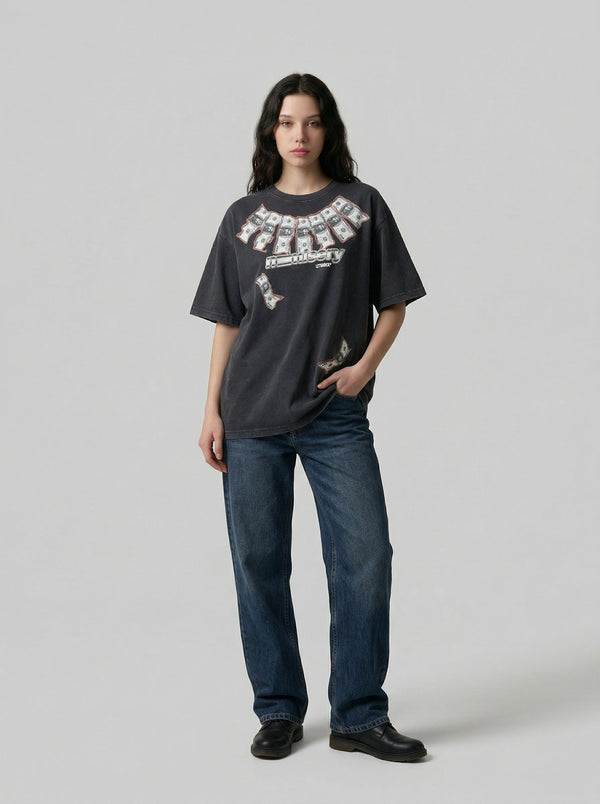Acid-Rinsed Designed Relaxed-Cut T-Shirt alternatif görünüm